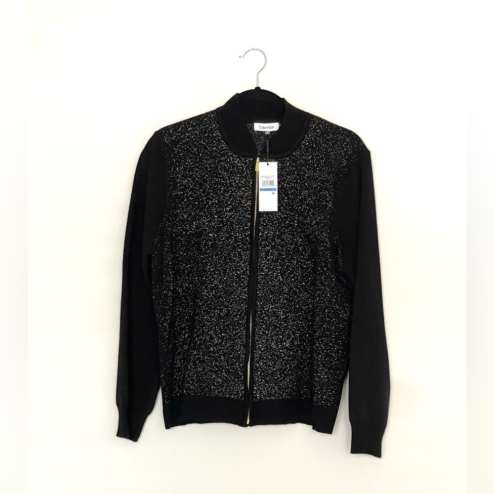 Bomber sweater jacket with glitter detail